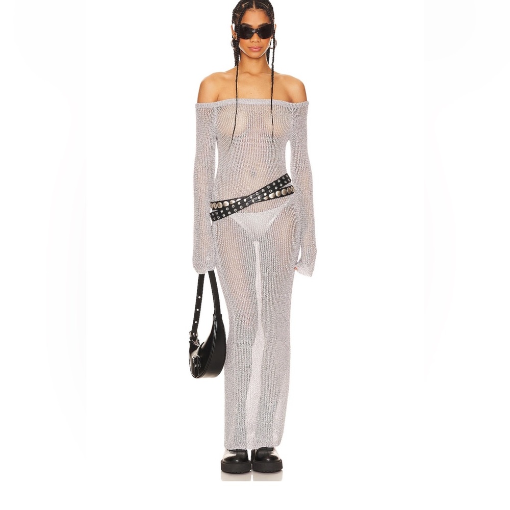superdown Silver Off-Shoulder Maxi Dress
